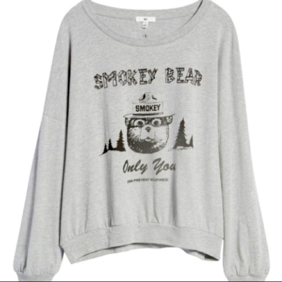 SMOKEY THE BEAR Only You Can Prevent Forest Fires scoop neck sweatshirt NWT - Picture 5 of 6